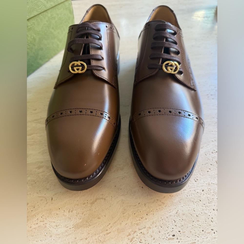 NWB GUCCI SHOES MENS ROOSTER BROGUE
BROWN LEATHER DURBY GUCCI SIZE/10 - Picture 7 of 16